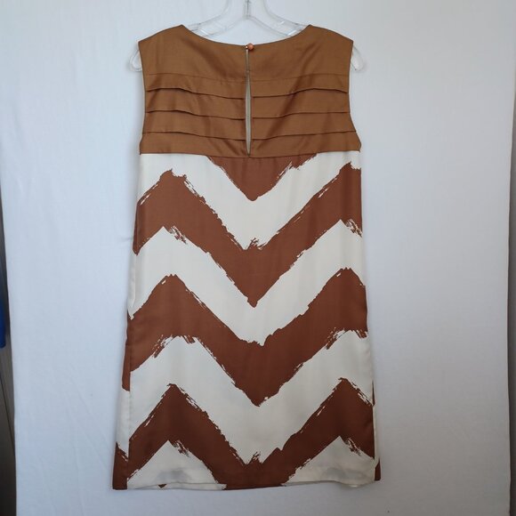 Tibi New York Silk Dress Brown Cream Shift Style Popover Lined Womens 2 - Picture 3 of 12